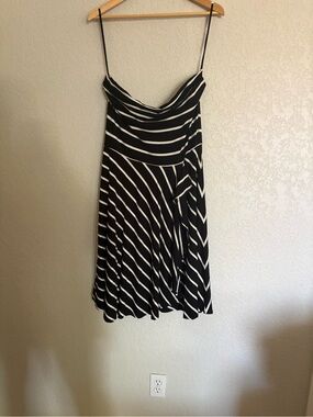 Ann Taylor Black and White Striped Strapless Dress